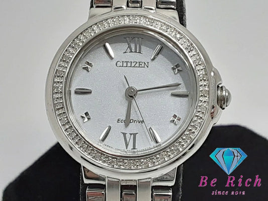 シチズン CITIZEN エコドライブ ダイヤ ベゼル レディース 腕時計 E031-S105846 グレー シルバー SS ブレス アナログ QZ クォーツ ウォッチ ソーラー  【中古】【送料無料】 ht5268