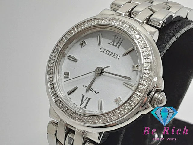 シチズン CITIZEN エコドライブ ダイヤ ベゼル レディース 腕時計 E031-S105846 グレー シルバー SS ブレス アナログ QZ クォーツ ウォッチ ソーラー  【中古】【送料無料】 ht5268