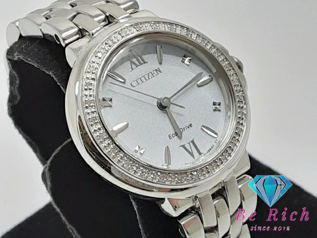 シチズン CITIZEN エコドライブ ダイヤ ベゼル レディース 腕時計 E031-S105846 グレー シルバー SS ブレス アナログ QZ クォーツ ウォッチ ソーラー  【中古】【送料無料】 ht5268