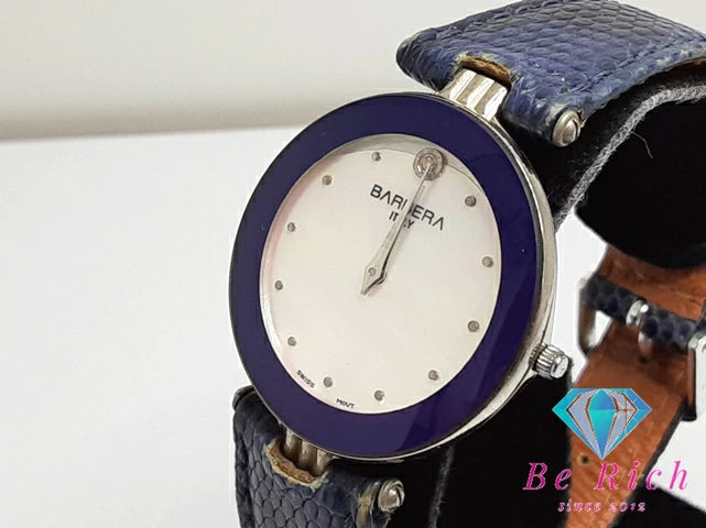 BARBERA メンズ 腕時計 白 ホワイト シェル ネイビー 紺 SS レザー ブレス アナログ クォーツ QZ ウォッチ 【中古】【送料無料】 ht5285