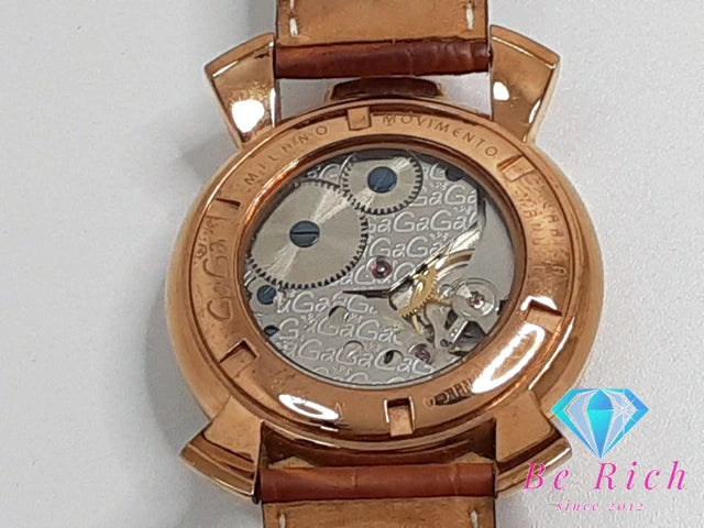 ガガミラノ GAGA MILANO マヌアーレ 48 手巻き メンズ 腕時計 5011 白 ホワイト ピンクゴールド SS レザー ブレス スモセコ 裏スケ アナログ ウォッチ  【中古】【送料無料】 ht5294