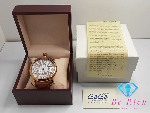 ガガミラノ GAGA MILANO マヌアーレ 48 手巻き メンズ 腕時計 5011 白 ホワイト ピンクゴールド SS レザー ブレス スモセコ 裏スケ アナログ ウォッチ  【中古】【送料無料】 ht5294