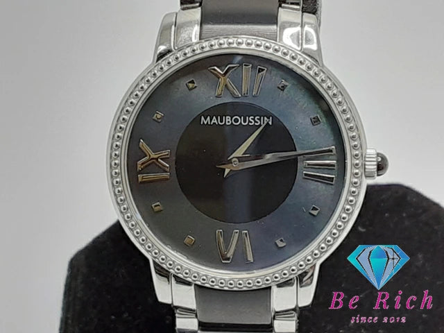 モーブッサン MAUBOUSSIN ジャルダン ドゥ パレ ロワイヤル レディース 腕時計 9296100-700 黒 ブラック シェル シルバー SS ブレス アナログ クォーツ QZ ウォッチ JARDIN DU PALAIS ROYAL  【中古】【送料無料】 ht5298