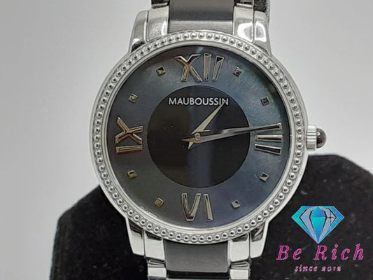 モーブッサン MAUBOUSSIN ジャルダン ドゥ パレ ロワイヤル レディース 腕時計 9296100-700 黒 ブラック シェル シルバー SS ブレス アナログ クォーツ QZ ウォッチ JARDIN DU PALAIS ROYAL  【中古】【送料無料】 ht5298