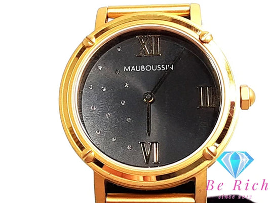 モーブッサン MAUBOUSSIN ルヴァンディカシオン 33mm 腕時計 9476103-700 13P ダイヤ 黒 ブラック ゴールド SS GP メッシュ ブレス アナログ クォーツ QZ ウォッチ ボーイズ REVENDICATION 【中古】【送料無料】 ht5299