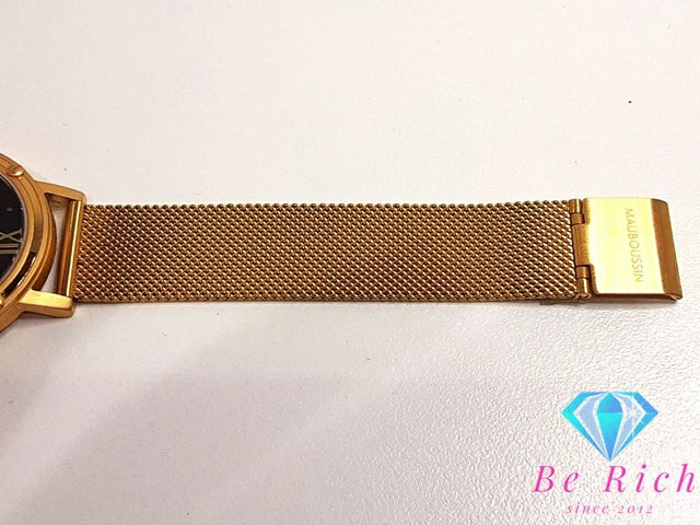 モーブッサン MAUBOUSSIN ルヴァンディカシオン 33mm 腕時計 9476103-700 13P ダイヤ 黒 ブラック ゴールド SS GP メッシュ ブレス アナログ クォーツ QZ ウォッチ ボーイズ REVENDICATION 【中古】【送料無料】 ht5299