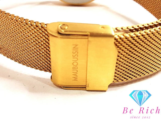 モーブッサン MAUBOUSSIN ルヴァンディカシオン 33mm 腕時計 9476103-700 13P ダイヤ 黒 ブラック ゴールド SS GP メッシュ ブレス アナログ クォーツ QZ ウォッチ ボーイズ REVENDICATION 【中古】【送料無料】 ht5299
