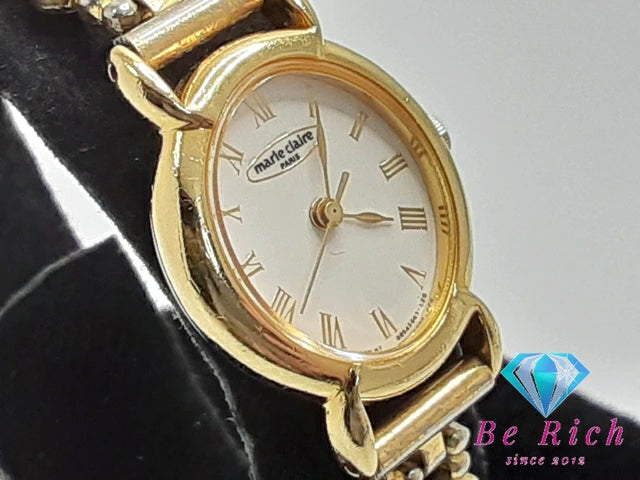 マリ クレール Marie Claire レディース 腕時計 D85566-30CS 白 ホワイト ゴールド SS ブレス アナログ クォーツ QZ ウォッチ  【中古】 【送料無料】 ht5314