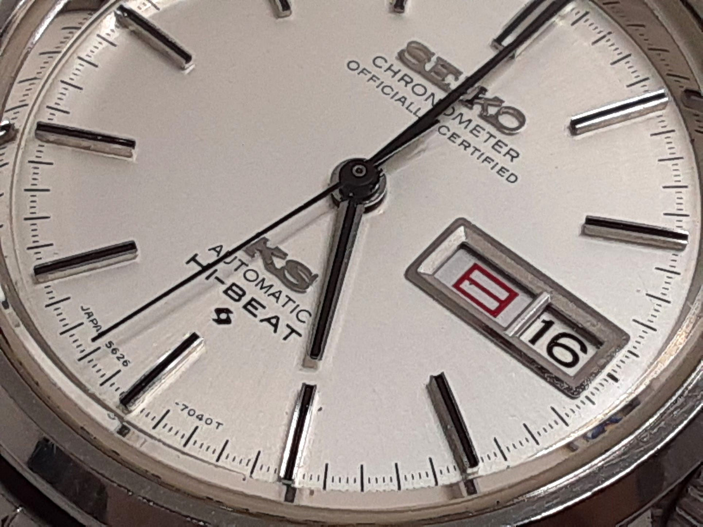 OH済 キング セイコー KING SEIKO 56KS ハイビート クロノメーター 自動巻き メンズ 腕時計 デイデイト 5626-7040 シルバー SS ブレス アナログ オートマ AT ウォッチ アンティーク ヴィンテージ HI-BEAT ワンピースケース  【中古】【送料無料】 ht5340