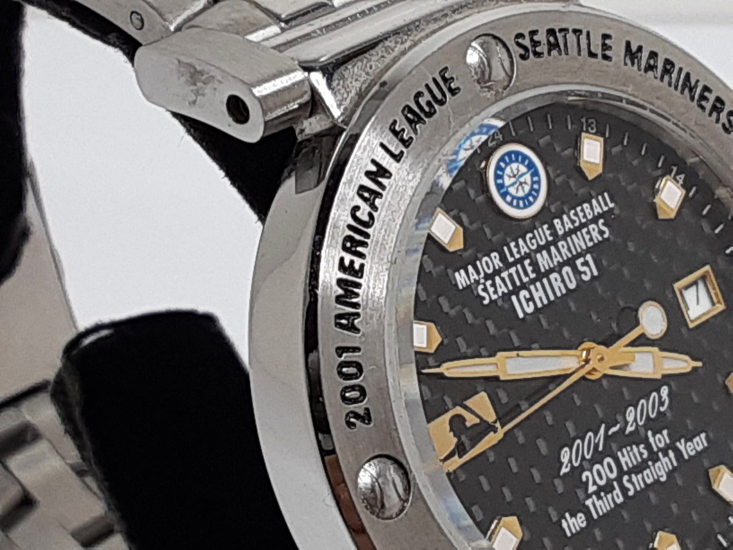 シチズン CITIZEN CBM MLB シアトルマリナーズ イチロー 200安打 記念 ウォッチ メンズ 腕時計 デイト 黒 ブラック シルバー SS ブレス アナログ クォーツ QZ SEATTLE MARINERS ICHIRO 51 【中古】【送料無料】 ht5347