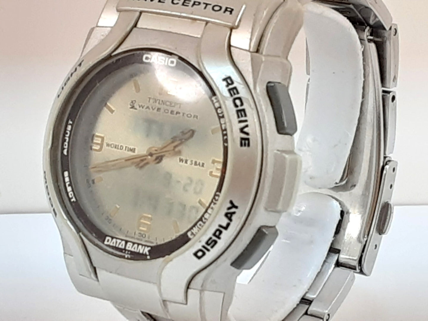 カシオ CASIO ウェーブセプター データ バンク 電波 メンズ腕時計 WVA-200 グレー シルバー SS ブレス アナデジ アナログ デジタル クォーツ QZ ウォッチ WAVE CEPTOR DETA BANK 【中古】【送料無料】 ht5354