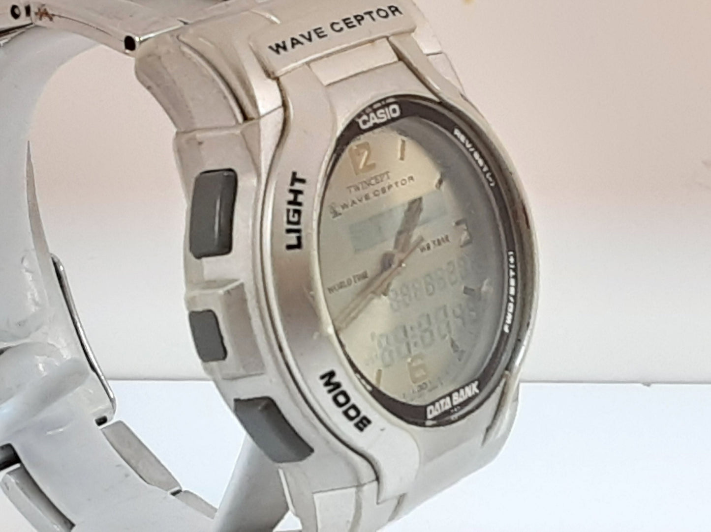 カシオ CASIO ウェーブセプター データ バンク 電波 メンズ腕時計 WVA-200 グレー シルバー SS ブレス アナデジ アナログ デジタル クォーツ QZ ウォッチ WAVE CEPTOR DETA BANK 【中古】【送料無料】 ht5354