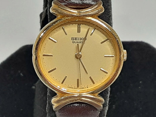 セイコー SEIKO レディース 腕時計 3421-5150 ゴールド ブラウン 茶 SS レザー アナログ クオーツ QZ ウォッチ 【中古】【送料無料】 ht5380