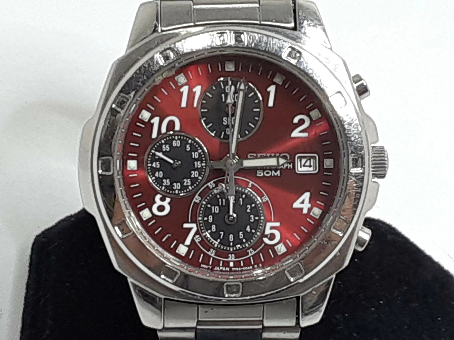セイコー SEIKO クロノグラフ メンズ 腕時計 デイト 7T92-0LA0 ボルドー シルバー SS ブレス アナログ クォーツ QZ ウォッチ 【中古】【送料無料】 ht5384