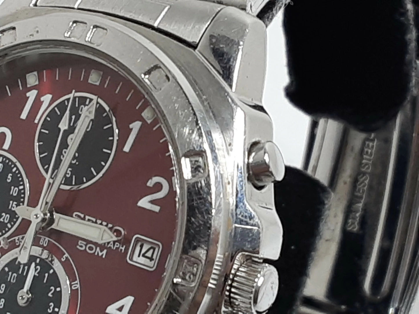 セイコー SEIKO クロノグラフ メンズ 腕時計 デイト 7T92-0LA0 ボルドー シルバー SS ブレス アナログ クォーツ QZ ウォッチ 【中古】【送料無料】 ht5384