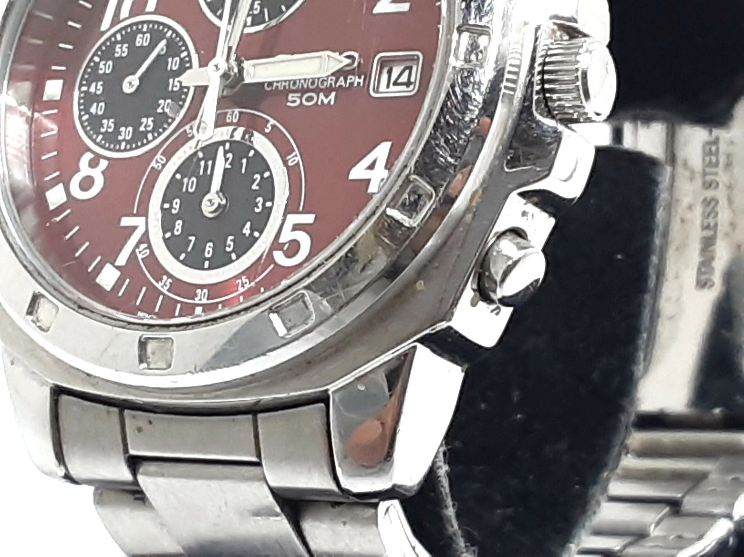 セイコー SEIKO クロノグラフ メンズ 腕時計 デイト 7T92-0LA0 ボルドー シルバー SS ブレス アナログ クォーツ QZ ウォッチ 【中古】【送料無料】 ht5384