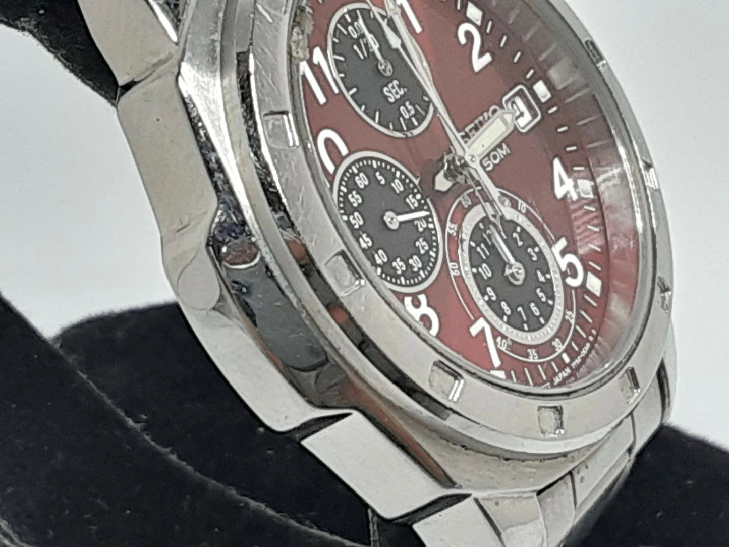 セイコー SEIKO クロノグラフ メンズ 腕時計 デイト 7T92-0LA0 ボルドー シルバー SS ブレス アナログ クォーツ QZ ウォッチ 【中古】【送料無料】 ht5384