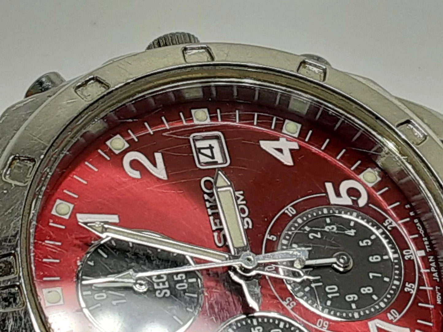 セイコー SEIKO クロノグラフ メンズ 腕時計 デイト 7T92-0LA0 ボルドー シルバー SS ブレス アナログ クォーツ QZ ウォッチ 【中古】【送料無料】 ht5384