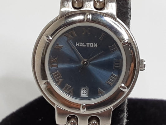 ヒルトン HILTON レディース 腕時計 デイト HQ0537 ラウンド 青 ブルー シルバー SS ブレス アナログ クォーツ QZ ウォッチ  【中古】【送料無料】 ht5392