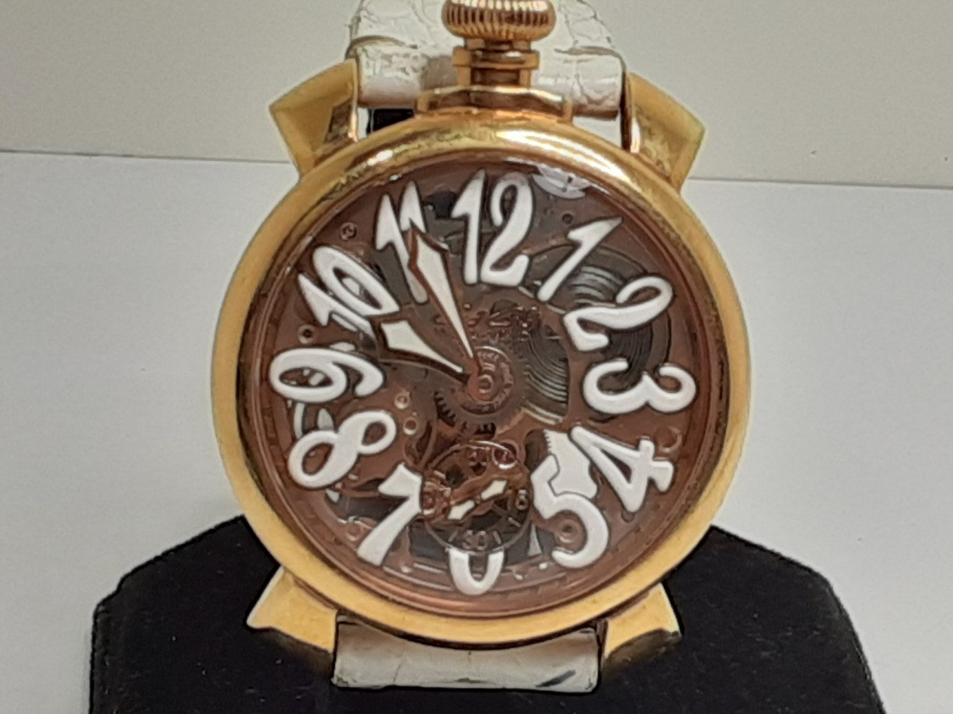 ガガミラノ GAGA MILANO マヌアーレ 48 MM 手巻き メンズ 腕時計 5311-01 スケルトン 白 ホワイト SS GP レザー ブレス アナログ ウォッチ  【中古】【送料無料】 ht5403