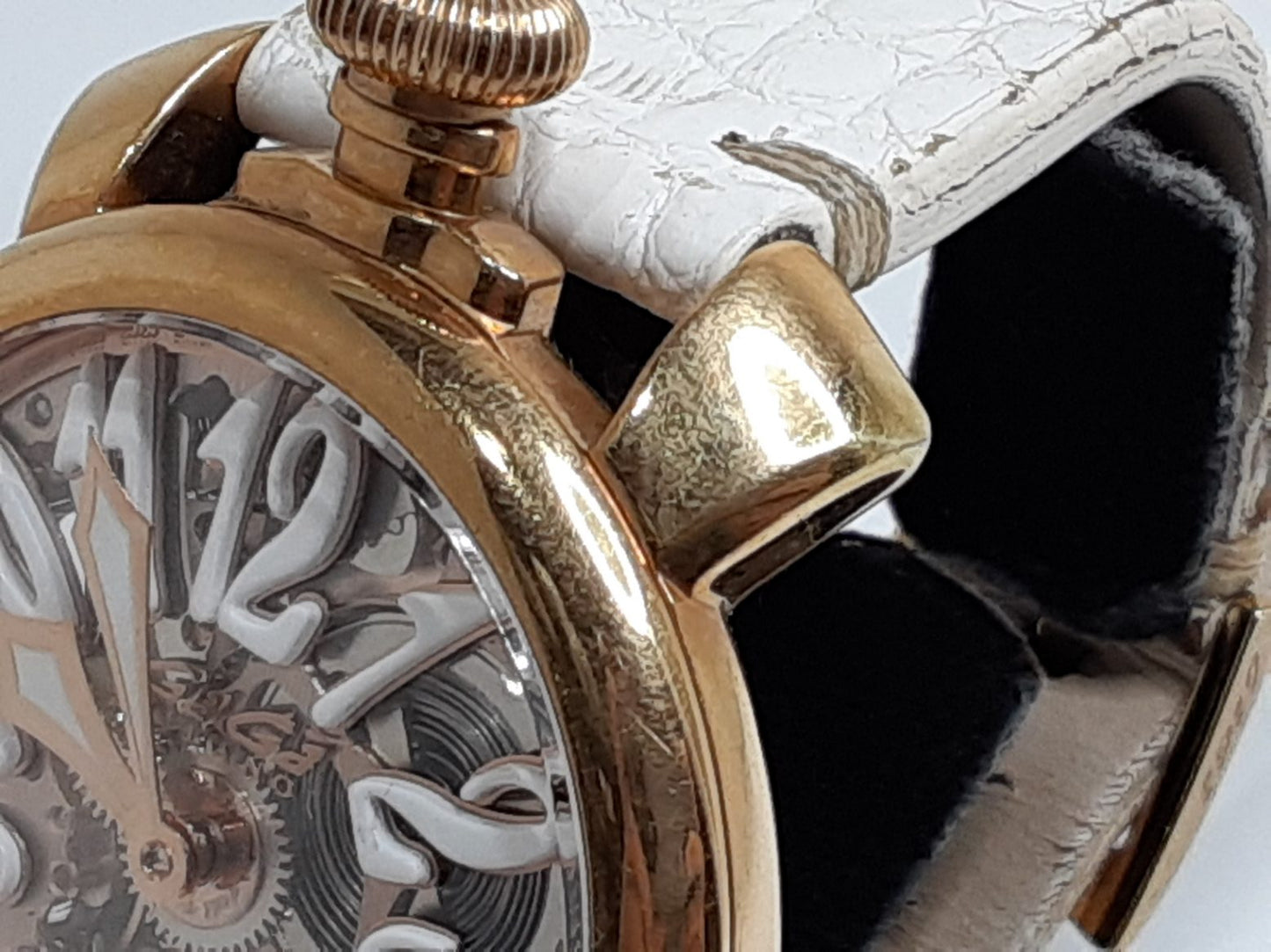 ガガミラノ GAGA MILANO マヌアーレ 48 MM 手巻き メンズ 腕時計 5311-01 スケルトン 白 ホワイト SS GP レザー ブレス アナログ ウォッチ  【中古】【送料無料】 ht5403