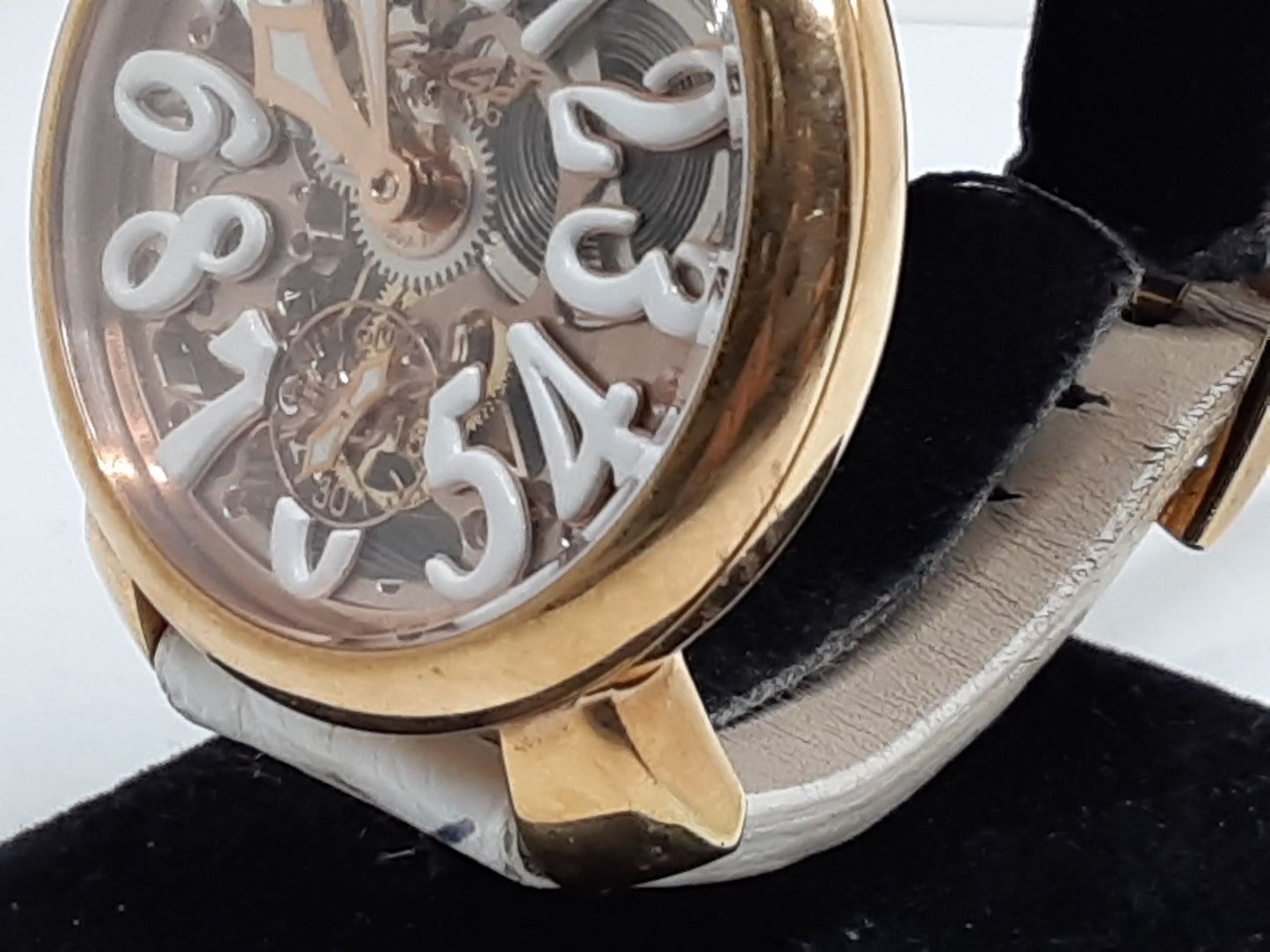 ガガミラノ GAGA MILANO マヌアーレ 48 MM 手巻き メンズ 腕時計 5311-01 スケルトン 白 ホワイト SS GP レザー ブレス アナログ ウォッチ  【中古】【送料無料】 ht5403