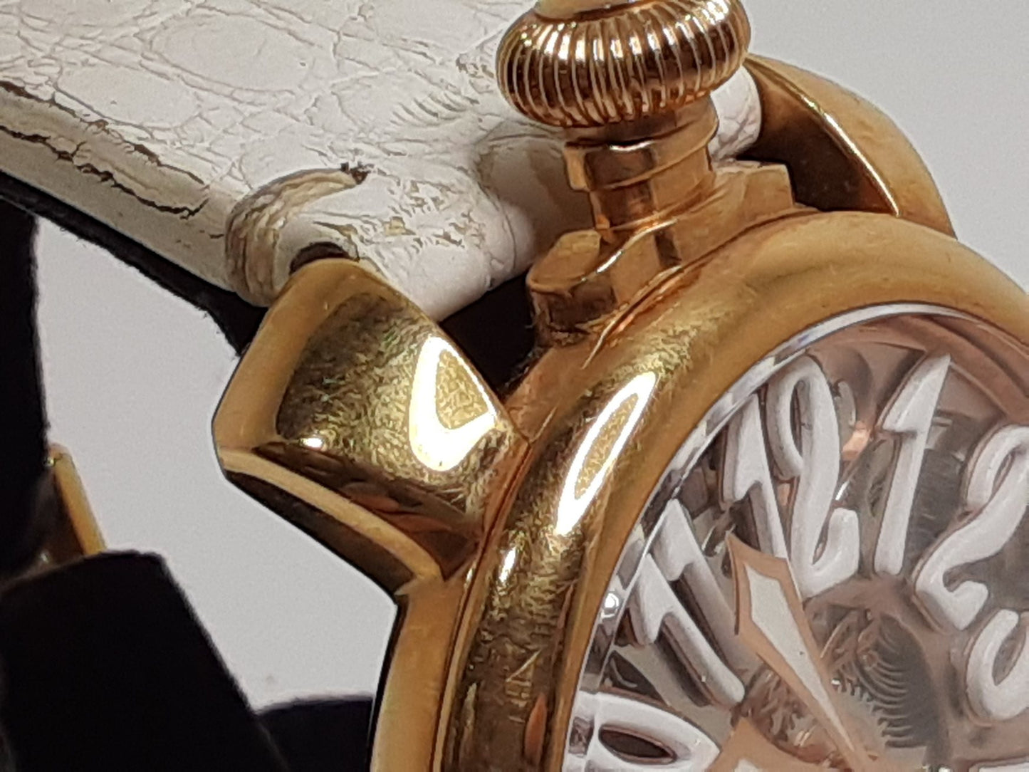 ガガミラノ GAGA MILANO マヌアーレ 48 MM 手巻き メンズ 腕時計 5311-01 スケルトン 白 ホワイト SS GP レザー ブレス アナログ ウォッチ  【中古】【送料無料】 ht5403