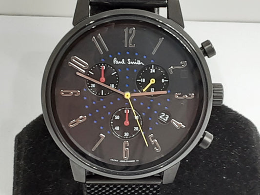 ポールスミス Paul Smith チャーチストリート クロノグラフ メンズ 腕時計 デイト J505-T021310 黒 ブラック SS メッシュ ブレス アナログ クォーツ QZ ウォッチ   【中古】【送料無料】 ht5425