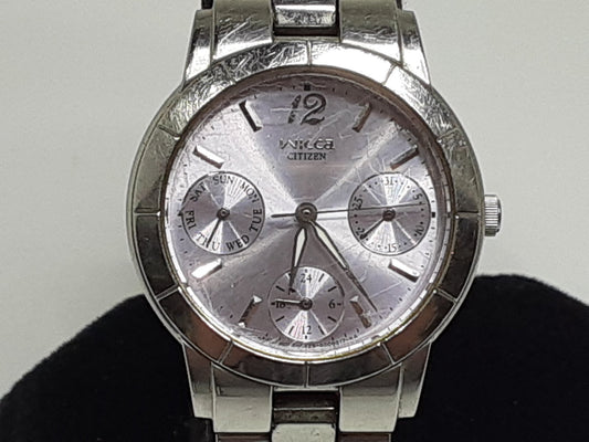 シチズン CITIZEN ウィッカ Wicca レディース 腕時計 6329-S004942 紫 パープル シルバー SS ブレス アナログ クォーツ QZ ウォッチ 【中古】【送料無料】 ht5441