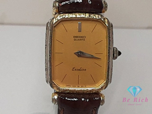 セイコー SEIKO エクセリーヌ レディース 腕時計 1400-7010 ゴールド ブラウン 茶 SS レザー ブレス アナログ クォーツ QZ ウォッチ EXELINE 【中古】【送料無料】 ht5457