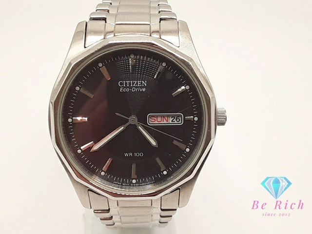 シチズン CITIZEN エコ ドライブ メンズ 腕時計 デイデイト E101-S053412 ソーラー 黒 ブラック シルバー SS ブレス アナログ クォーツ QZ ウォッチ Eco Drive  【中古】【送料無料】 ht5458