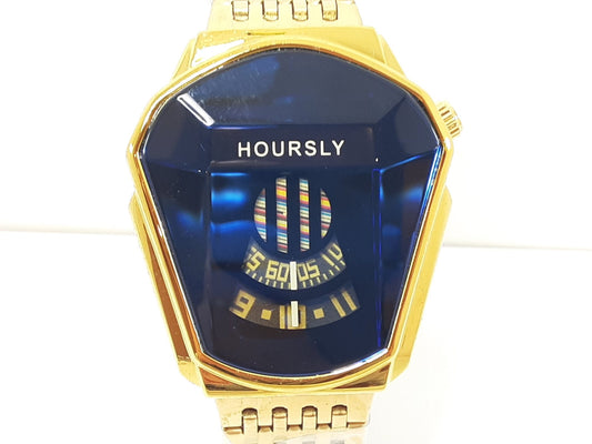HOURSLY メンズ 腕時計 6617M 黒 ブラック ゴールド SS GP ブレス アナログ クォーツ QZ ウォッチ ファッション  【中古】【送料無料】 ht5495