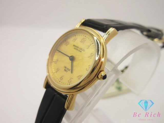 モンテ セリオ MONTE CELIO FINE GOLD 999.9 金張り ゴールド 文字盤 MC-1005 レディース 腕時計 ラウンド SS GP レザー ブレス アナログ クォーツ QZ ウォッチ  【中古】【送料無料】 ht5503
