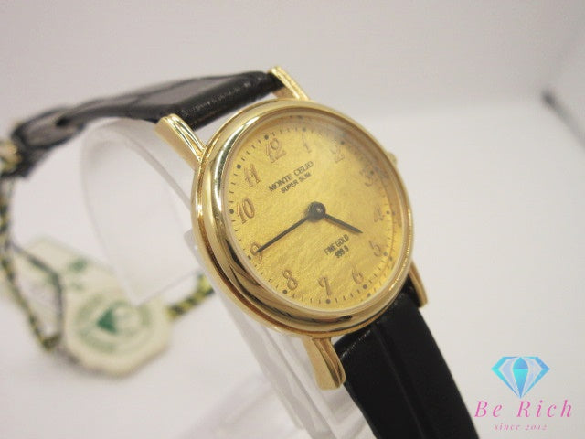モンテ セリオ MONTE CELIO FINE GOLD 999.9 金張り ゴールド 文字盤 MC-1005 レディース 腕時計 ラウンド SS GP レザー ブレス アナログ クォーツ QZ ウォッチ  【中古】【送料無料】 ht5503