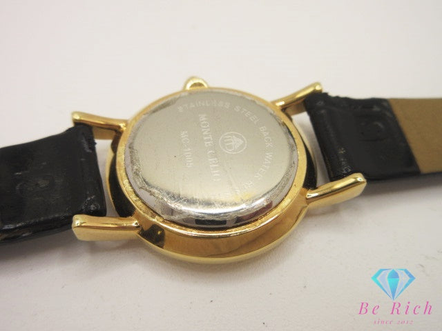 モンテ セリオ MONTE CELIO FINE GOLD 999.9 金張り ゴールド 文字盤 MC-1005 レディース 腕時計 ラウンド SS GP レザー ブレス アナログ クォーツ QZ ウォッチ  【中古】【送料無料】 ht5503
