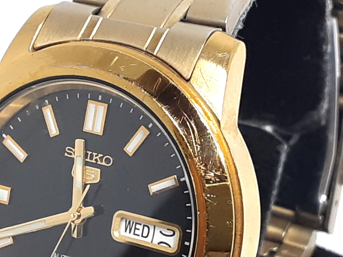 セイコー SEIKO ファイブ 5 SNKK22 7S26-02W0 自動巻き メンズ 腕時計 デイデイト 黒 ブラック ゴールド SS GP ブレス アナログ オートマ AT ウォッチ FIVE ヴィンテージ アンティーク 【中古】【送料無料】 ht5516