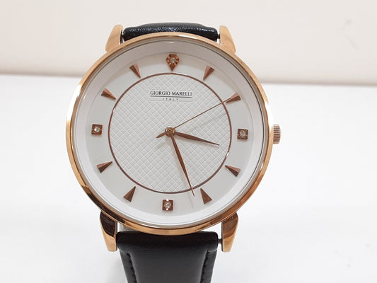 ジョルジョ マレリー GIORGIO MARELLI メンズ 腕時計 白 黒 ホワイト ブラック SS レザー アナログ クォーツ QZ ウォッチ 【中古】【送料無料】 ht5522
