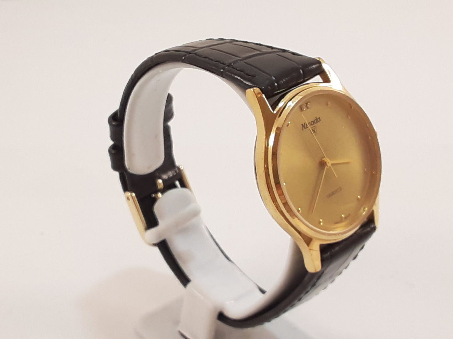 ニバダ Nivada ユニセックス ボーイズ 腕時計 N-94091M ゴールド ブラック 黒 SS レザー ブレス アナログ クォーツ QZ ウォッチ メンズ レディース 【中古】【送料無料】 ht5523