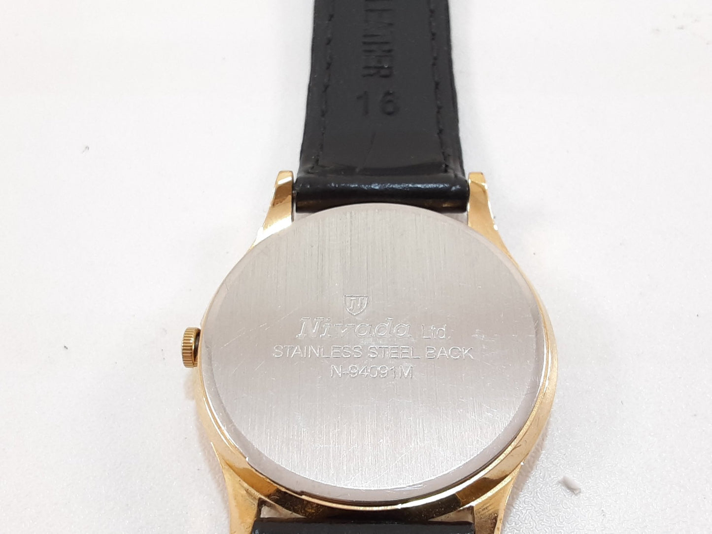 ニバダ Nivada ユニセックス ボーイズ 腕時計 N-94091M ゴールド ブラック 黒 SS レザー ブレス アナログ クォーツ QZ ウォッチ メンズ レディース 【中古】【送料無料】 ht5523