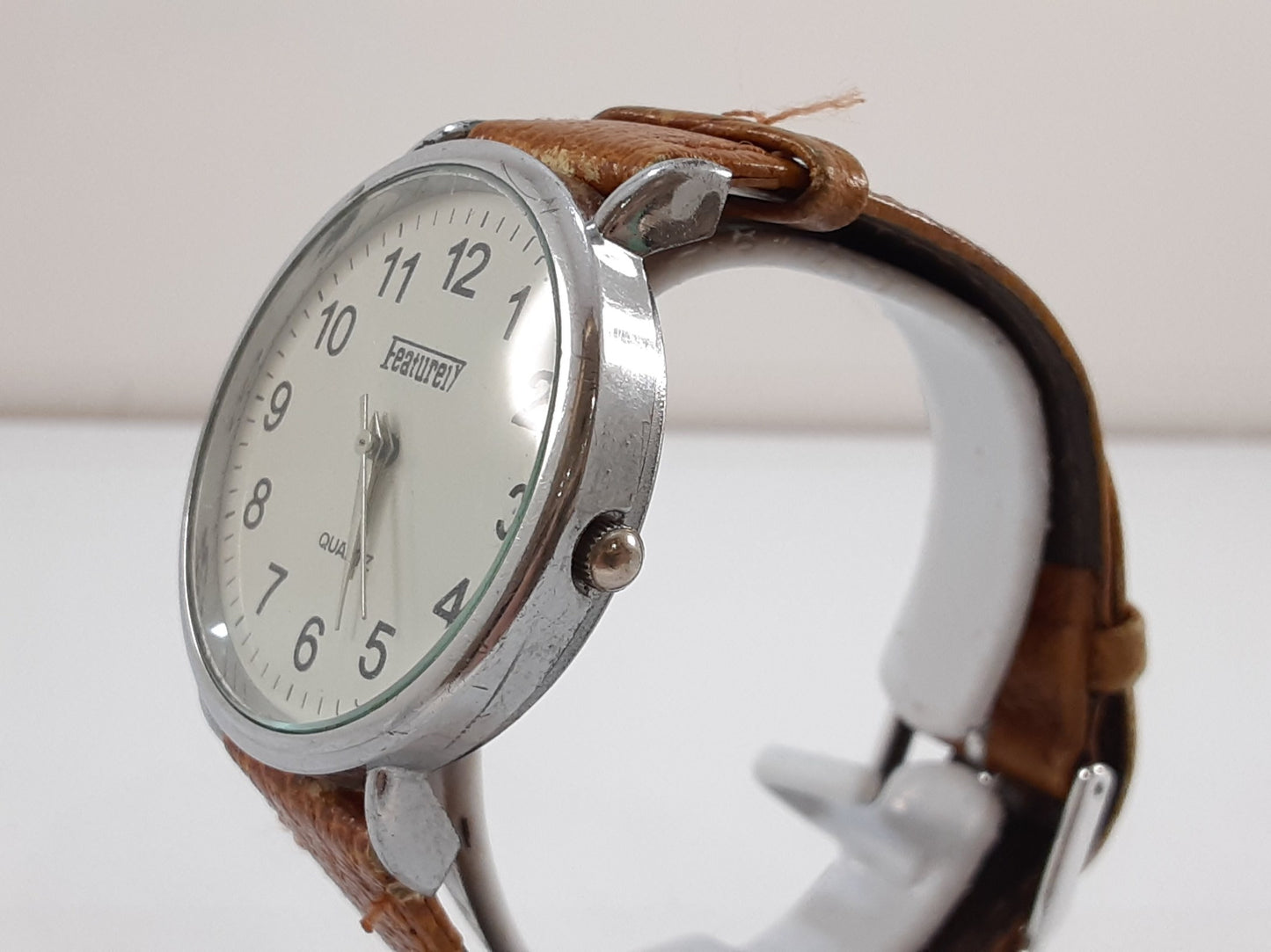 フィーチャリー Featurely メンズ 腕時計 白 茶 ホワイト ブラウン SS レザー ブレス アナログ クォーツ QZ ウォッチ 【中古】【送料無料】 ht5524