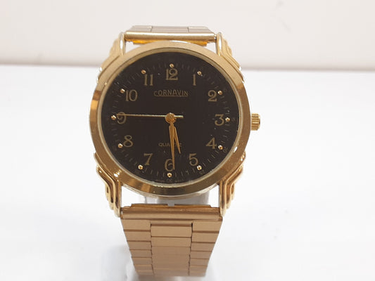 コルナビン CORNAVIN ユニセックス 腕時計 黒 ブラック ゴールド SS GP ブレス アナログ クォーツ QZ ウォッチ ボーイズ メンズ レディース 【中古】【送料無料】 ht5528