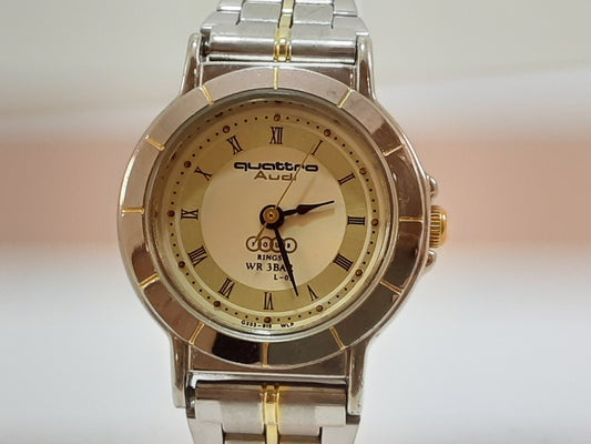 アウディ Audi クアトロ レディース 腕時計 L-02 アイボリー ゴールド シルバー SS ブレス アナログ クォーツ QZ ウォッチ QUATTRO 【中古】【送料無料】 ht5530