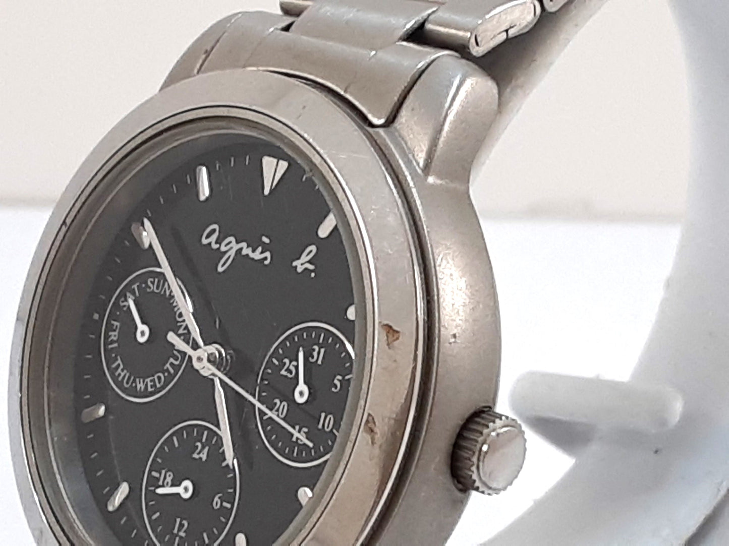 アニエスベー agnes b. レディース 腕時計 デイデイト V33J-0010 黒 ブラック シルバー SS ブレス アナログ クォーツ QZ ウォッチ  【中古】【送料無料】 ht5538