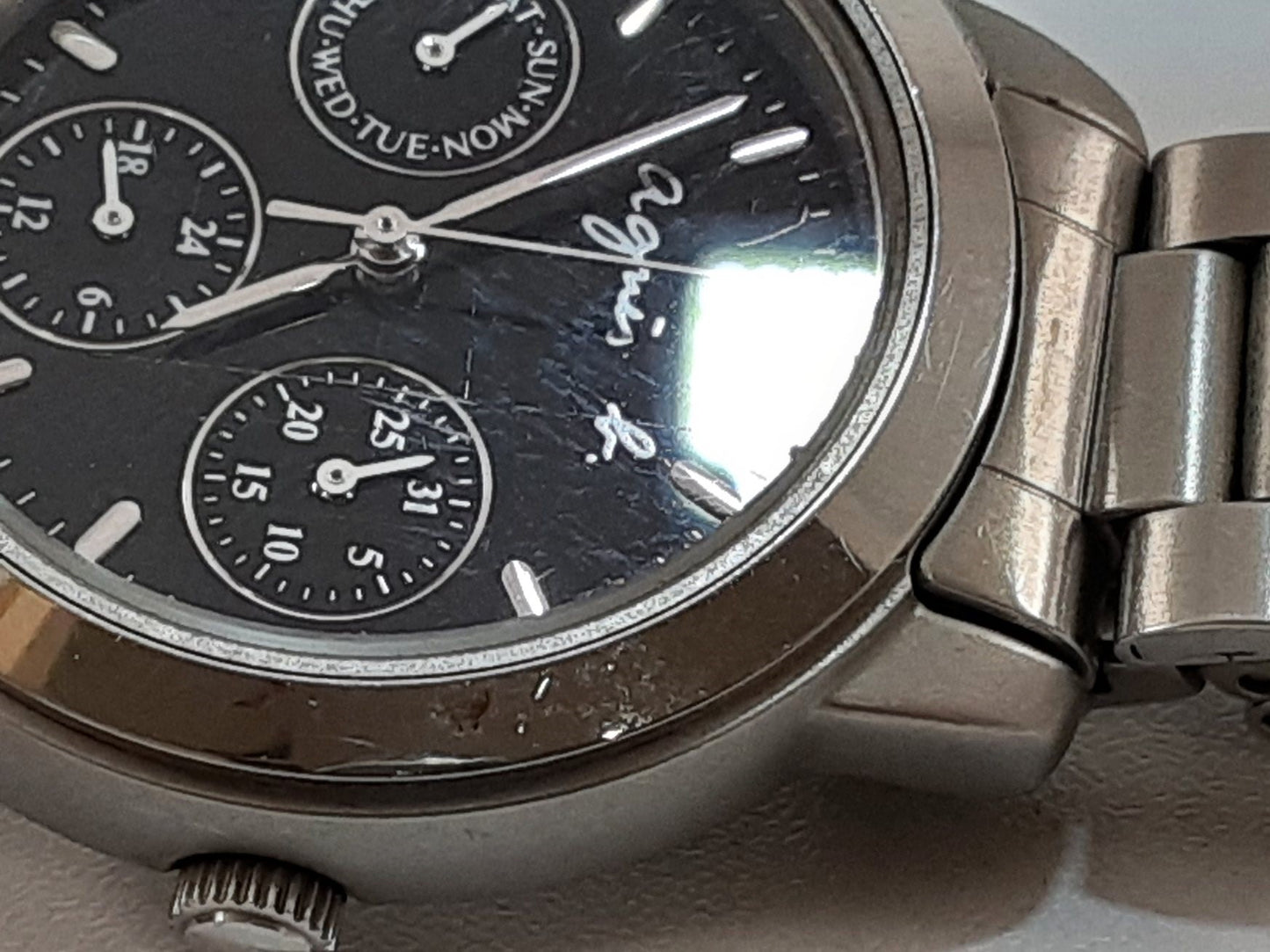 アニエスベー agnes b. レディース 腕時計 デイデイト V33J-0010 黒 ブラック シルバー SS ブレス アナログ クォーツ QZ ウォッチ  【中古】【送料無料】 ht5538