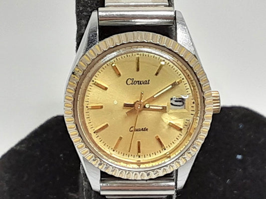 クロワット CLOWAT レディース 腕時計 デイト 15100 ゴールド シルバー SS GP ブレス アナログ クォーツ QZ ウォッチ 【中古】【送料無料】 ht5544