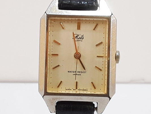 Kits レディース 腕時計 LG-0875 スクエア アイボリー ブラック 黒 SS レザー アナログ クォーツ QZ ウォッチ 【中古】【送料無料】 ht5545