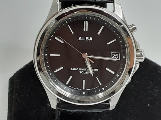 セイコー SEIKO アルバ ソーラー 電波 メンズ 腕時計 デイト 7B52-0AT0 黒 ブラック シルバー SS ブレス アナログ クォーツ QZ  ウォッチ ALBA 【中古】【送料無料】 ht5548