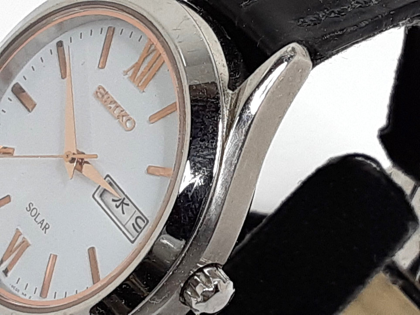 セイコー SEIKO ソーラー メンズ 腕時計 デイデイト V158-0BA0 白 ホワイト ブラック 黒 SS レザー ブレス アナログ クォーツ QZ  ウォッチ  【中古】【送料無料】 ht5549