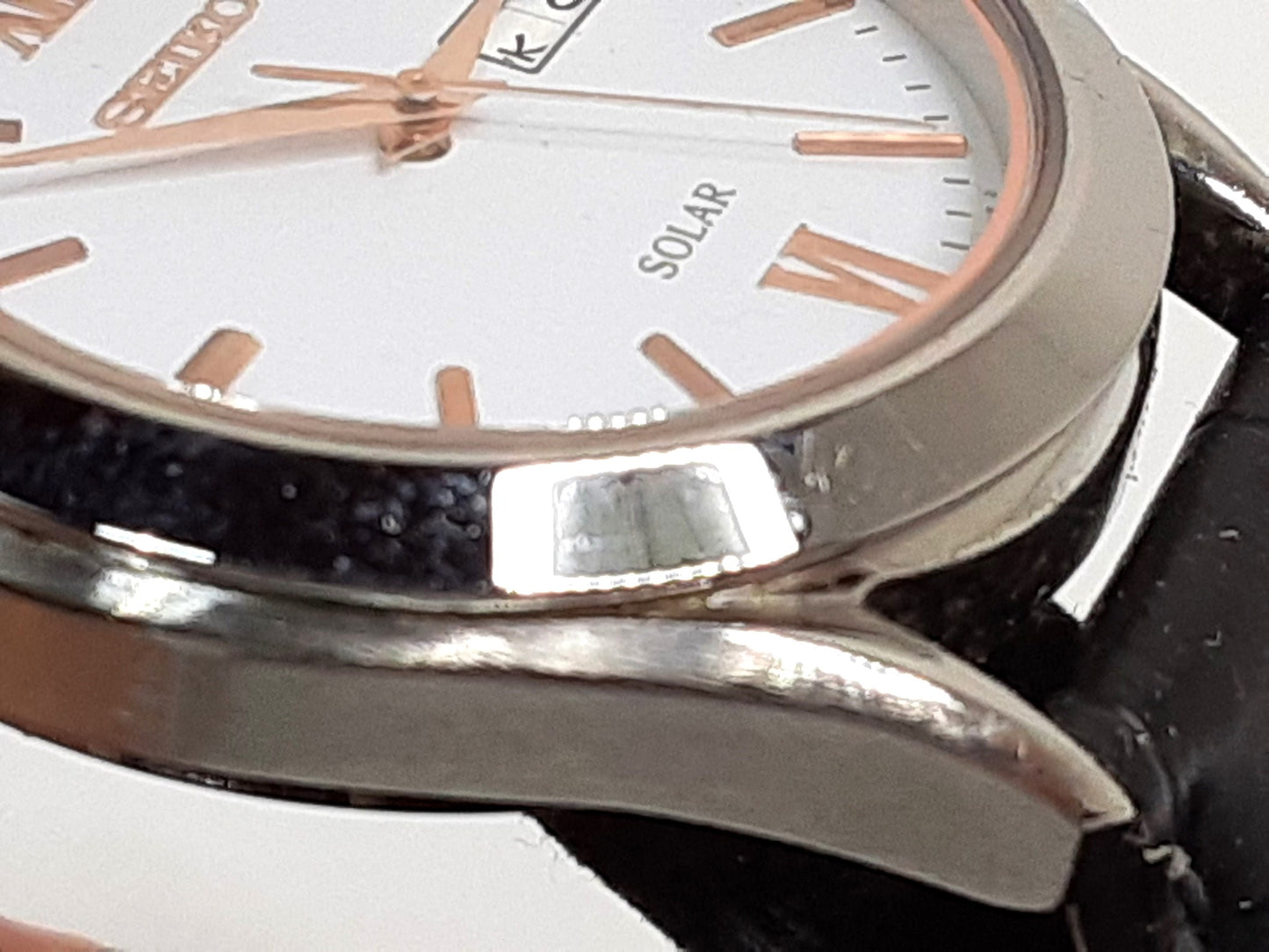 セイコー SEIKO ソーラー メンズ 腕時計 デイデイト V158-0BA0 白 ホワイト ブラック 黒 SS レザー ブレス アナログ クォーツ QZ  ウォッチ  【中古】【送料無料】 ht5549