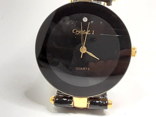 Crystal 1 レディース 腕時計 黒 ブラック SS レザーブレス アナログ クォーツ QZ ファッション ウォッチ クリスタル 【中古】【送料無料】 ht5553